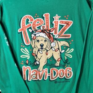 DOG MOM CHRISTMAS LONG SLEEVE T-SHIRT WOMENS GREEN GOLDEN LAB PUPPY ANIMAL